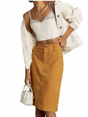 Maeve 6 Colette High-Rise Mustard Midi Pencil Skirt pockets Anthropologie